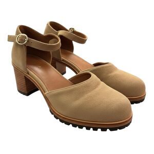 Portland Leather Patina Tan Suede Mary Jane Block Heels